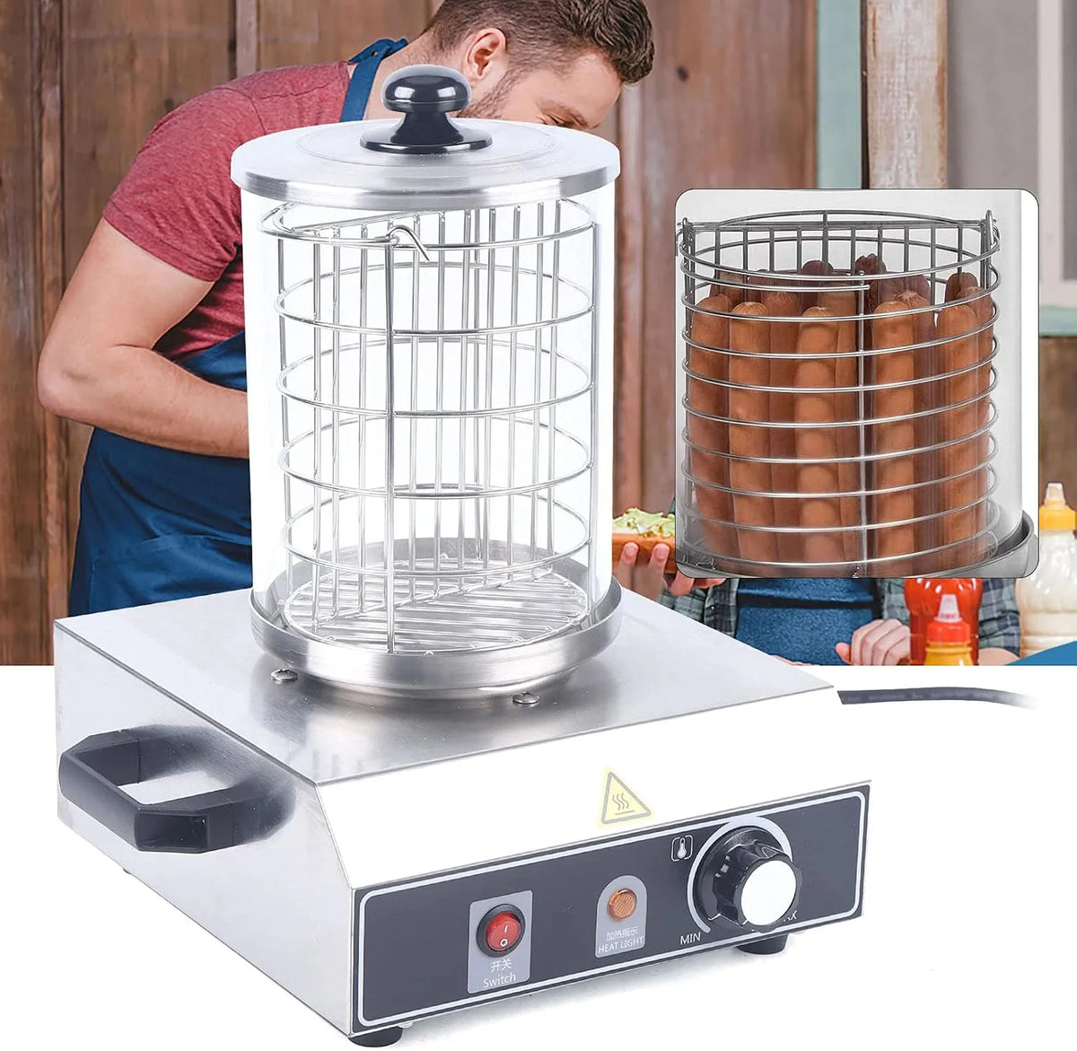 Commercial en structure en acier inoxydable pour restauration Chauffe-saucisses électrique, puissance 350 W, collations, réunions de famille
