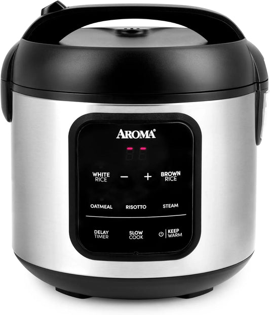 À riz numérique AROMA Cuiseur, 4 tasses, 8 tasses, 2 pintes, extérieur en acier, sans cuisson, cuit, vaporisateur, multicuiseur