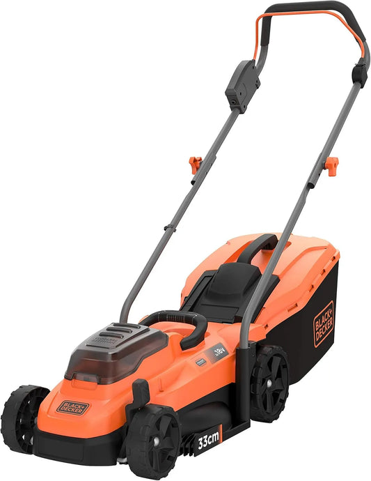 Black+Decker tondeuse BCMW3318N, largeur 33 cm, sans Fil Lithium 18 V, sans Batterie, Orange, finition noire