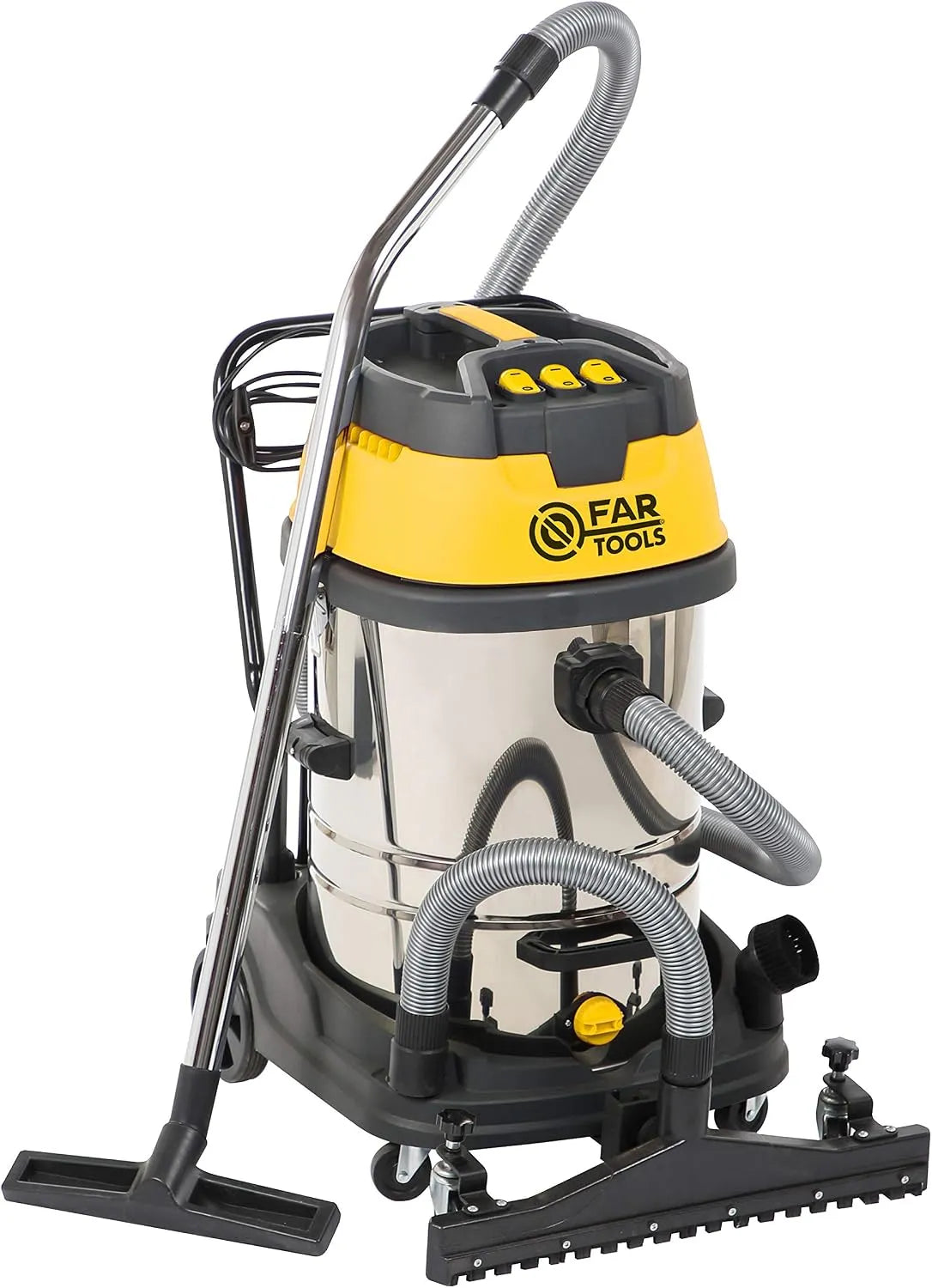 Aspirateur PRO-NET70B Fartools, liquides et poussières 3000 W 20 Kpa finition noire, Jaune, finition grise