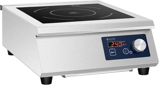 Plaque à induction RCIC-5000 Royal Catering, 1 Feu Posable Avec Cadre Inox Table De Cuisson Portative, Foyer 33 cm, 5 000 W, 60-240 °C