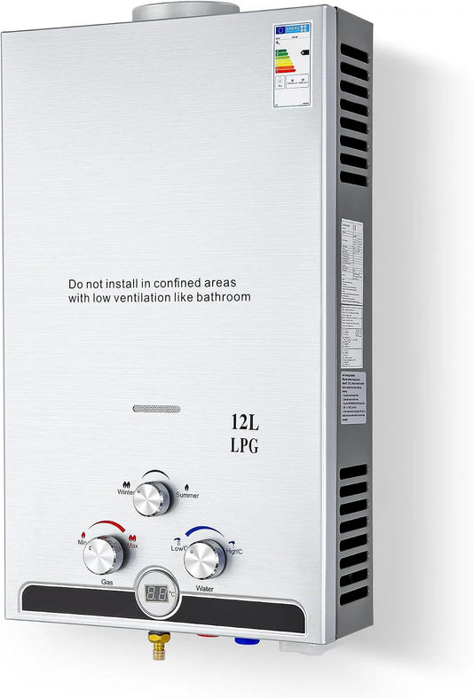 Chauffe-eau électrique 12LPM CO-Z, à Gaz Instantané 20,4kW LPG GPL au Butane Propane, avec Modes Hiver et Eté