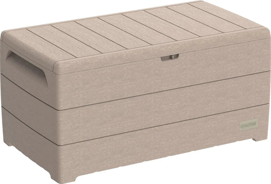 416 Litre Duramax Durabox, 110 Gallons Plastic Storage Box, Garden Furniture Cushion Box, Safe & Secure, Warm Taupe, Outdoor Plastic Deck Box