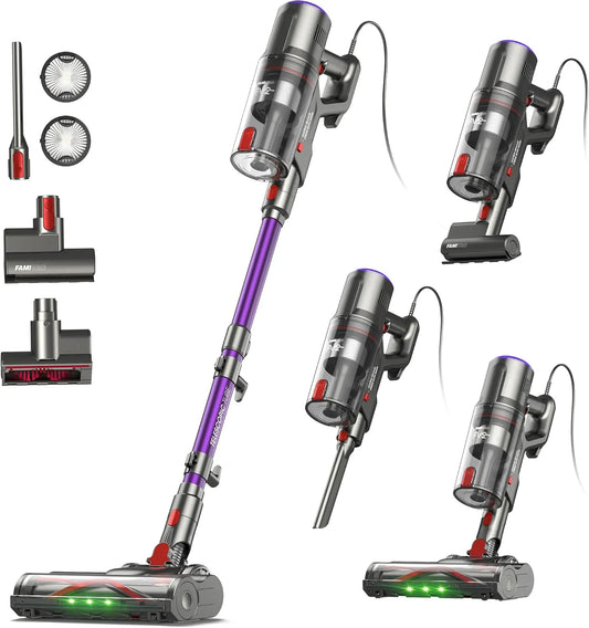 Aspirateur balai FV2 65Kpa/600W, poids 1,3KG Léger, Câble 7M, capacité 1,5L, avec Fil, Brosse Matelas, Sols, Poils d'Animaux