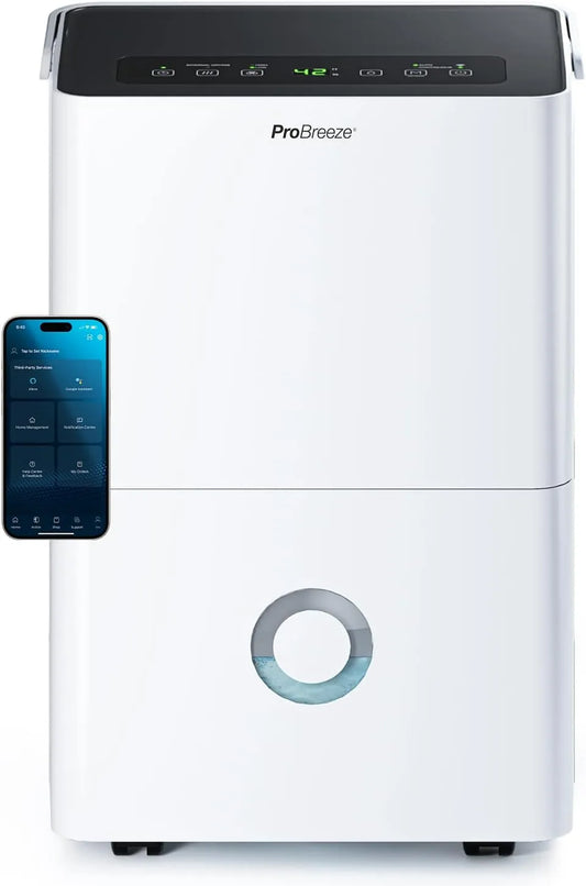 Déshumidificateur 24h Pro Breeze, Réservoir d'eau 4L et Minuterie, Wi-Fi, Absorbeur de moisissures et d'humidité portable, Compresseur Connecté 30L
