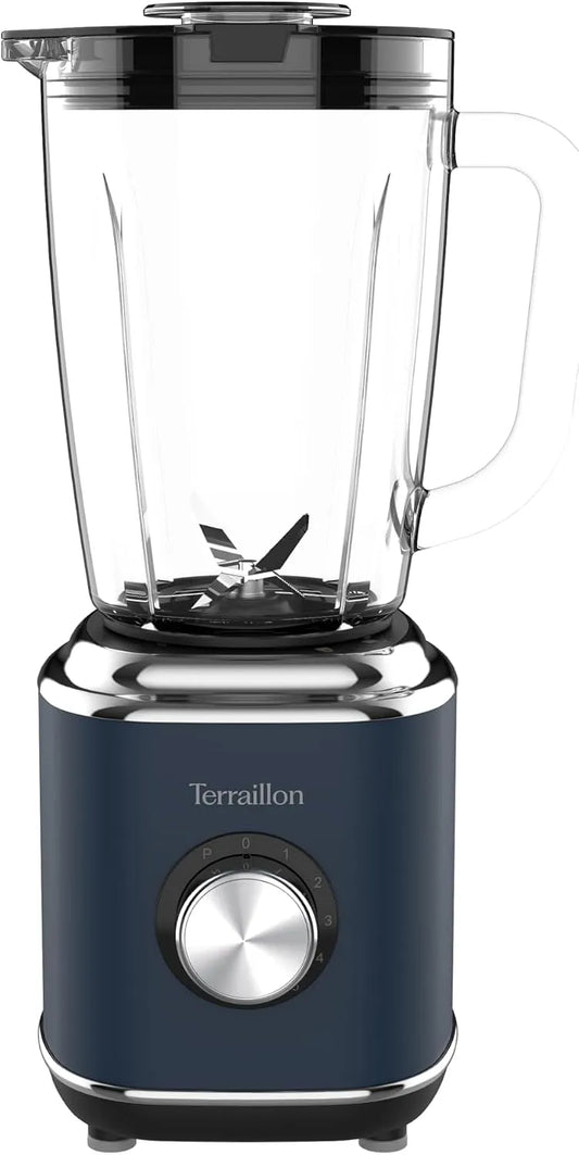 Blender, Capacité 1.75L, puissance 600W, 5 niveaux de vitesse réglables, capacité 4 Lames en Inox, TERRAILLON, Fonction Pulse, NEW MOON- Electrique