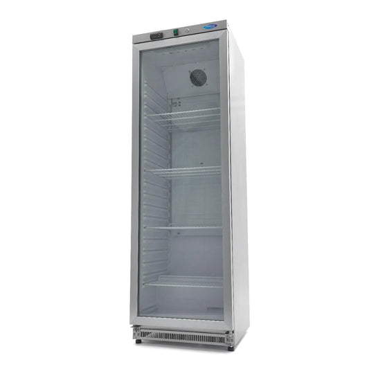 Réfrigérateur Maxima, capacité 400 L, En acier inoxydable, Avec façade vitré