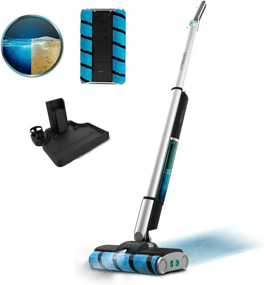 Cecotec Balai Électrique FreeGo Wash Twice Spray. 60 W, Réservoir d'eau Propre de 450 ML et d'eau Sale de 350 ML, Double Rouleau, finition grise.