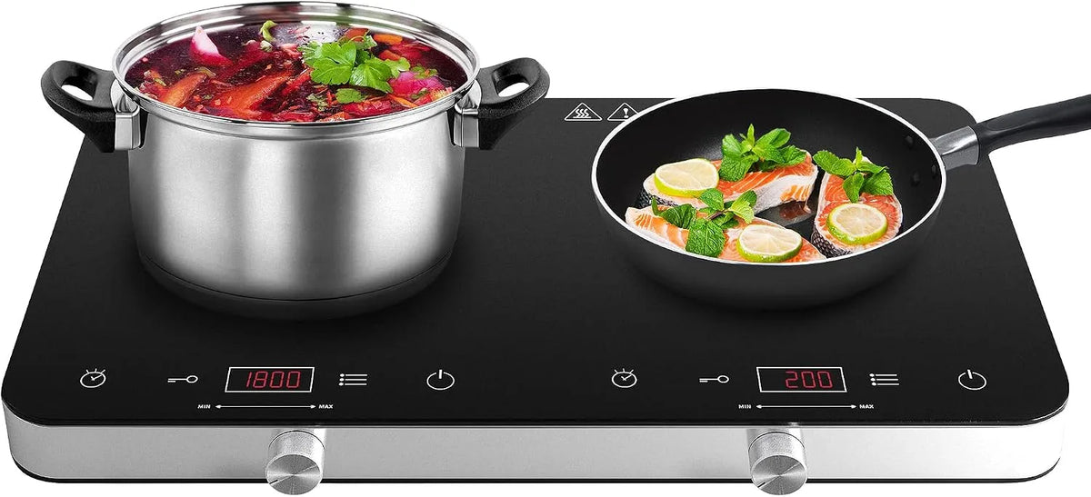 Plaque à induction COOKTRON, puissance 3500 W, 10 niveaux de puissance, sécurité enfants, 2 feux, minuterie 4 heures, température