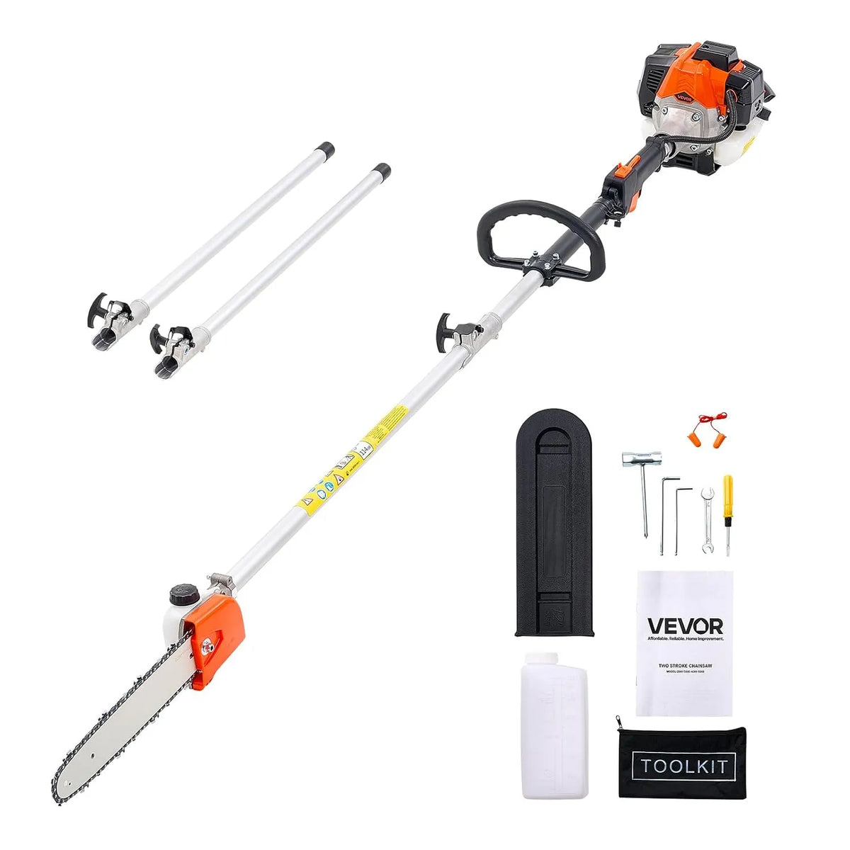Vevor Élagueuse Thermique sur Perche à 2 Temps, Guide-chaîne 30,5 cm, 25 cc, pour Élagage des Arbres, Réservoir de Carburant 650 ml