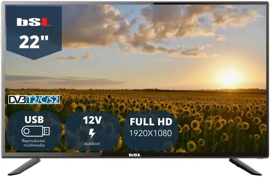 Modèle BSL-22112 TV 22' V, 1920X1080p BSL 22112 V TDT2 DVBT2, classe énergétique d'efficacité énergétique F -.Alimentation en 12v et 220v., LED