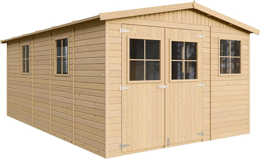Abri de jardin H226x324x516 cm/15 M337+M337G, épicéa- cm, 15 m²- Construction de Panneaux- Rangement pour vélos, Remise à Outils- TIMBELA