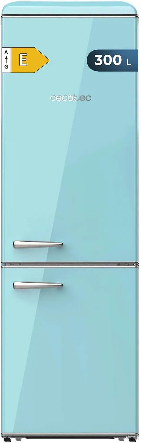 Cecotec réfrigérateur, classe énergétique E, Crisper Box, Poignée Chromée et Tablettes en Verre.