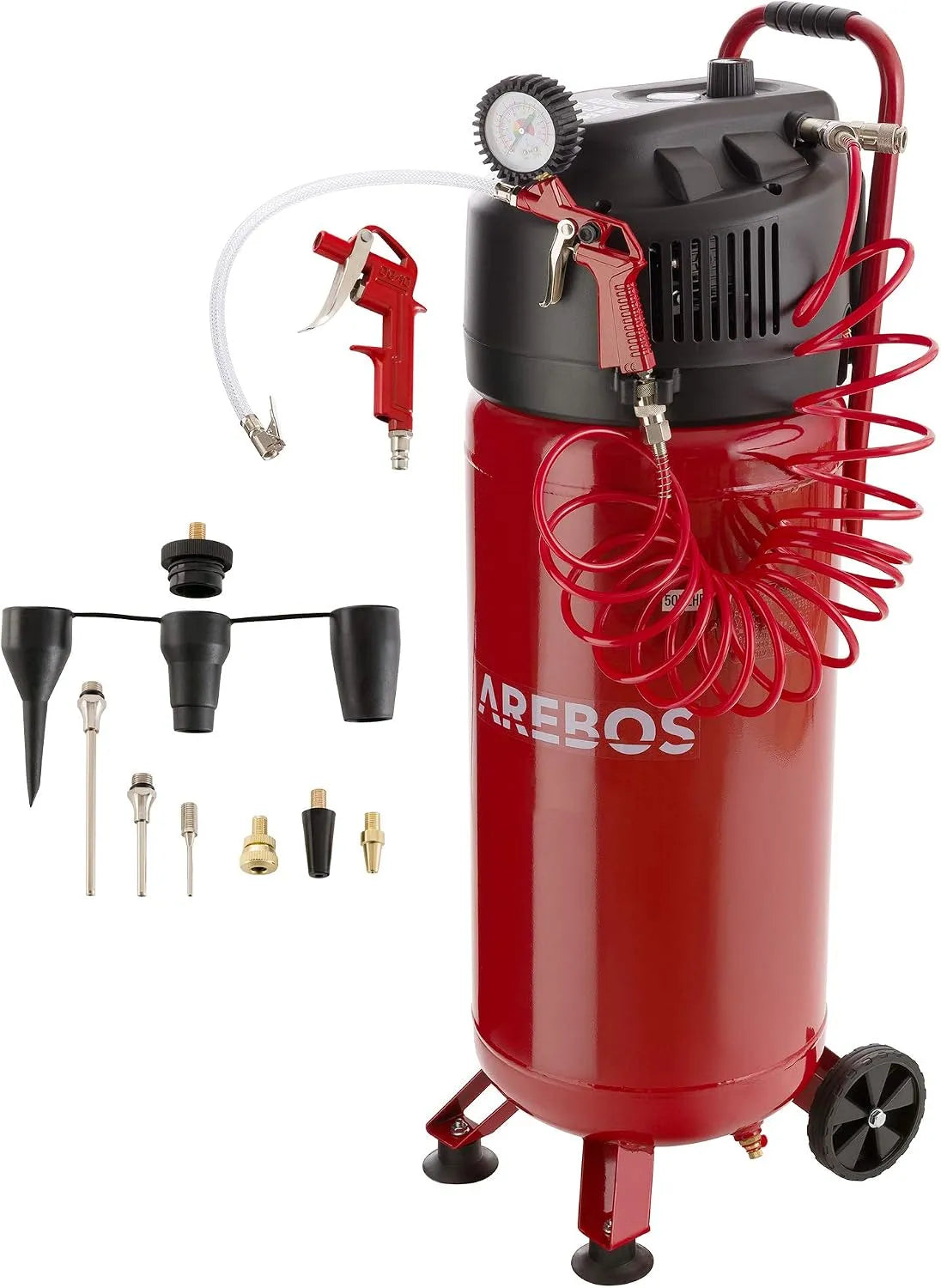 Compresseur Arebos, avec kit d'accessoires 13 pièces, Capacité: 50 litres, d'air, mobil, Sans huile, Arrêt automatique