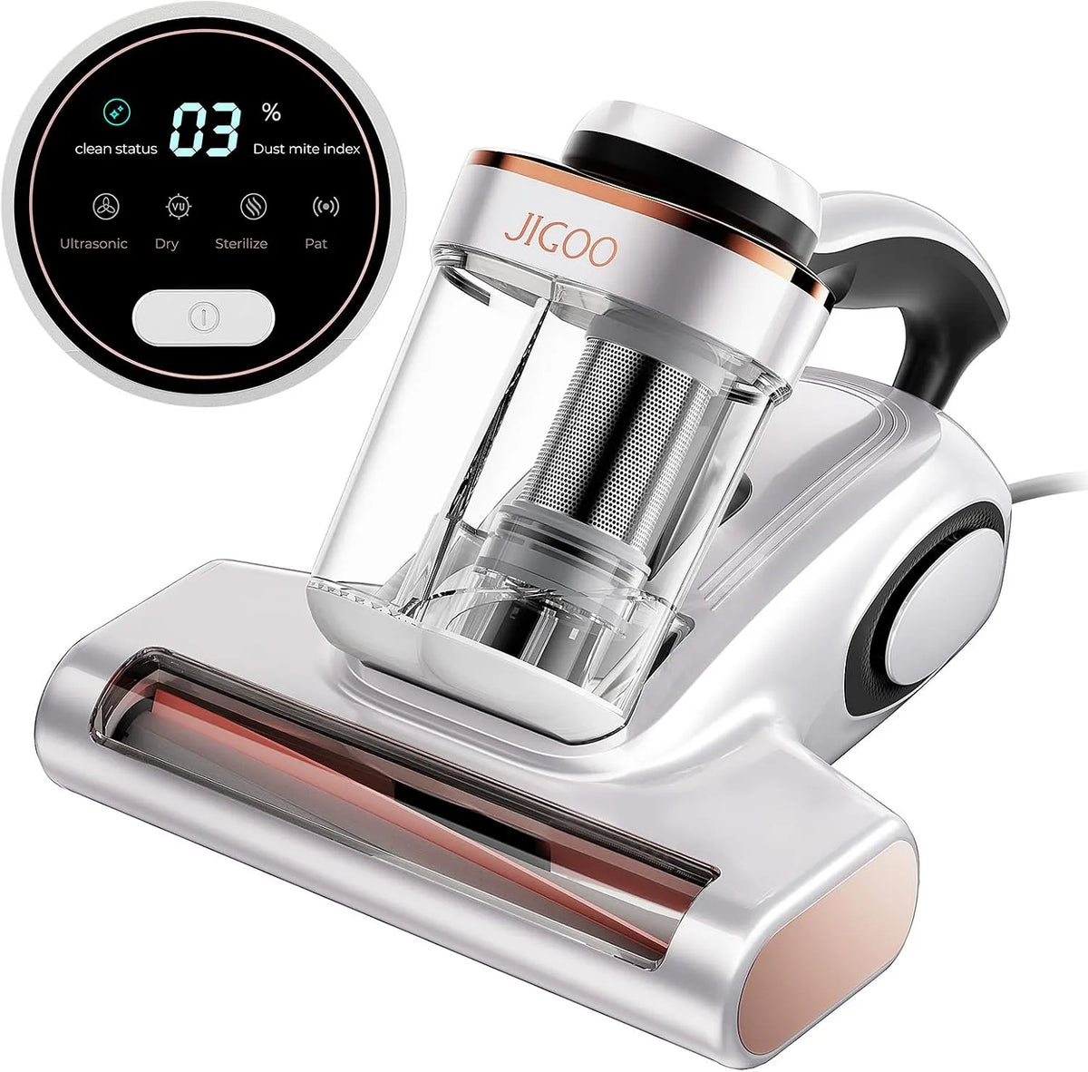 Aspirateur J300 JIGOO, puissance 500W pour Lit et Canapé, Matelas: Anti-Acariens et Poils d'animaux, Capteur Intelligent et Lampe UV