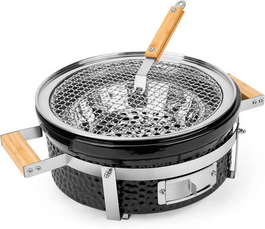 Barbecue Onlyfire Céramique, Ø 35cm, Portable Charbon Grill, Camping Grill, Charbon de Bois, Grille de cuisson