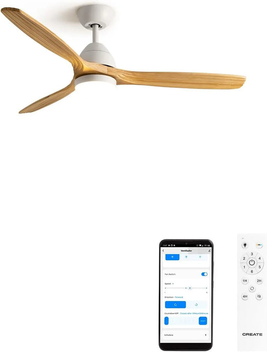 Ventilateur CREATE / WINDCUP/, 6 niveaux de vitesse, 6 niveaux de vitesse, Wifi et télécommande, WINDCUP de plafond avec lumière, Silencieux