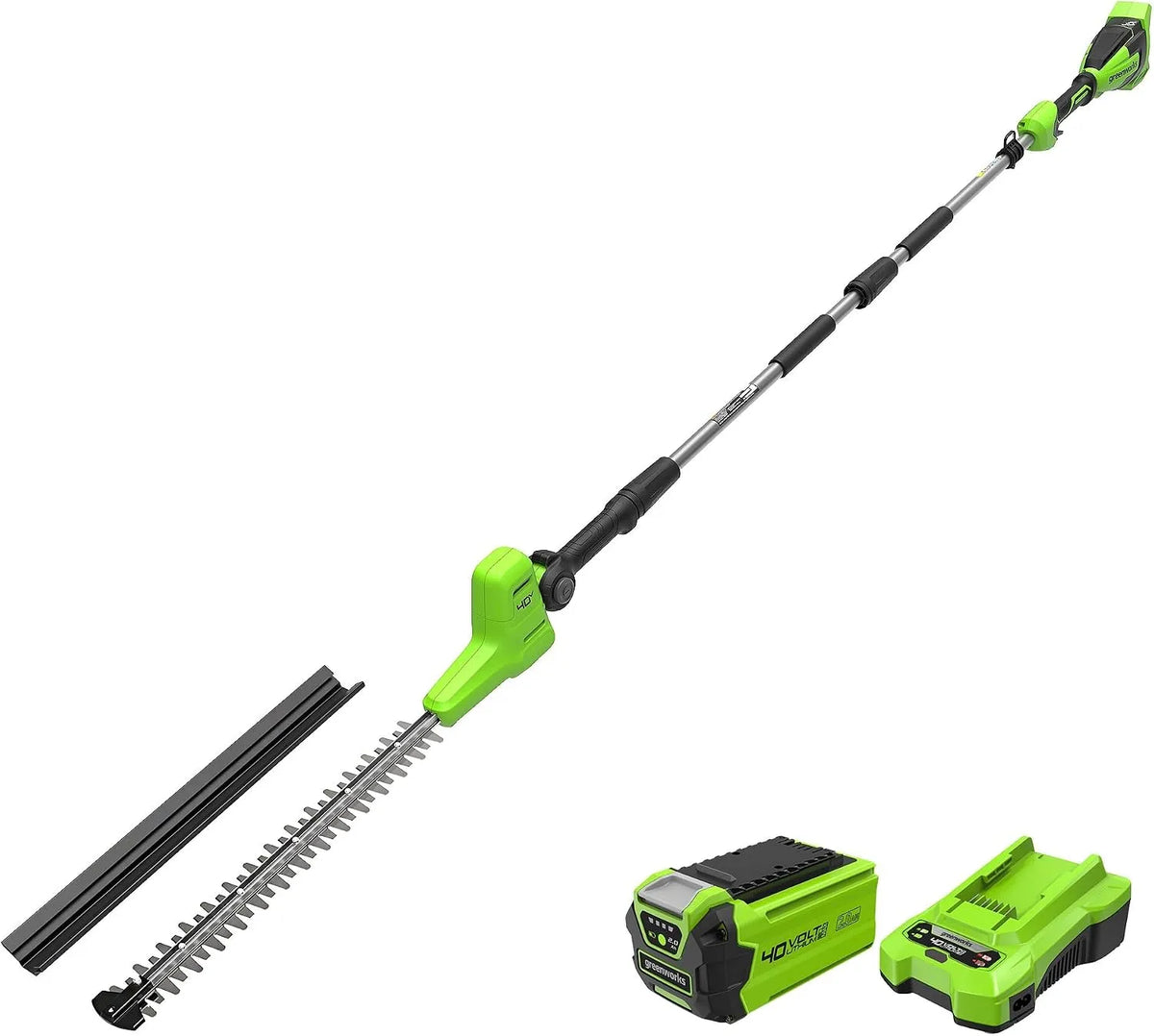 Greenworks 40V Taille-Haie sur Perche PH40B01-01, Lames Double Action 51 cm, Coupe Jusqu'à 28 mm Épaisseur Branche, Tête Pivotante 112.5°