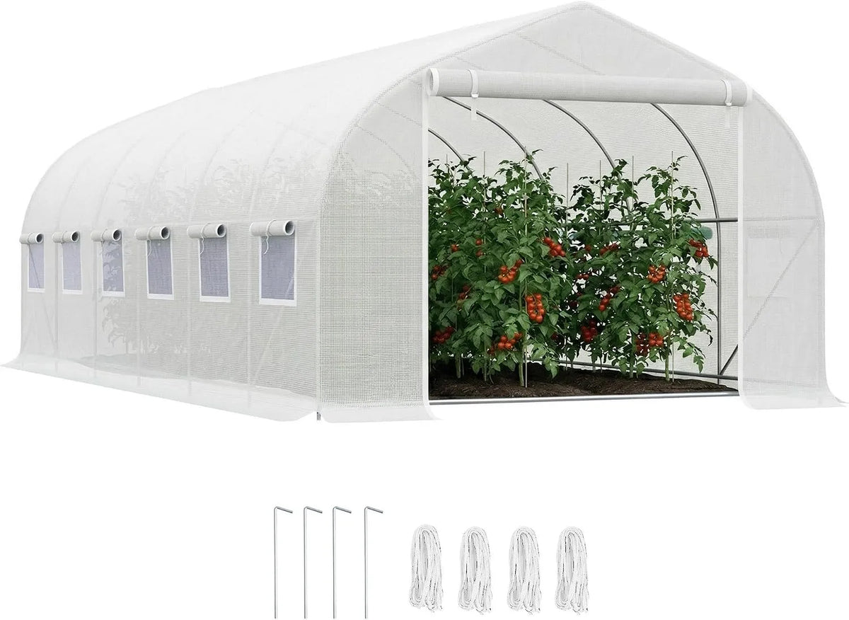 Outsunny serre de jardin, avec 12 fenêtres et Porte Enroulable à Fermeture éclair Macro en métal résistant pour la Culture de Plantes finition blanche