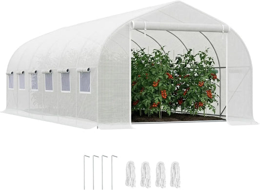 Outsunny serre de jardin, avec 12 fenêtres et Porte Enroulable à Fermeture éclair Macro en métal résistant pour la Culture de Plantes finition blanche