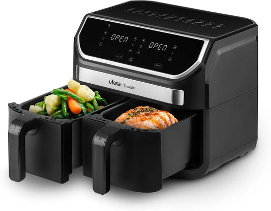 Four électrique 80º-200ºC Ufesa Thunder, puissance 1700W, Air Fryer XXL,11 Programmes, capacité 4,5L + 4,5L, Côntrole Digital, Minuterie, Temperature