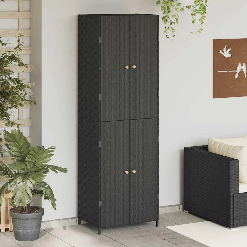 Armoire, salon et jardin, de rangement de jardin en rotin PE finition noire 59 x 40 x 180 cm Armoires basses pour meubles de salle à manger