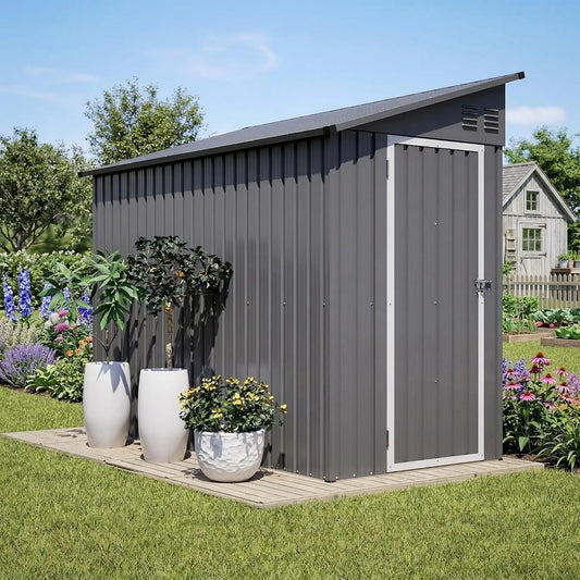 Abri de jardin, Tondeuse, Vélo, Métal 3m² Cabane de Jardin avec Toit en Pente, Abri de Stockage Adossable Anthracite Extérieur