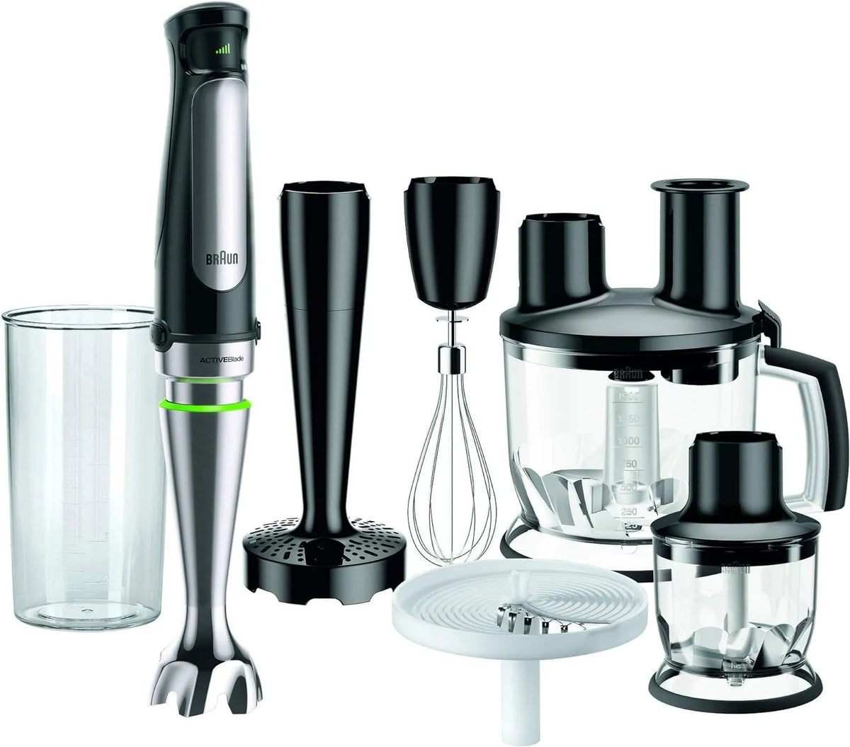 Braun mixeur MQ7087X, Blender 1,5L, puissance 1000W, Plongeant, Système ActiveBlade pour Aliments Durs, Fouet, MultiQuick 7, Verre Doseur 600mL