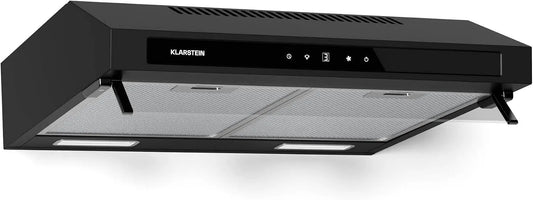 Klarstein hotte aspirante, Hotte murale de cuisine 60 cm, Double moteur 2x60 W, 400 m³/h, Purista Force, Filtre à charbon, Panneau tactile LED, CEE C