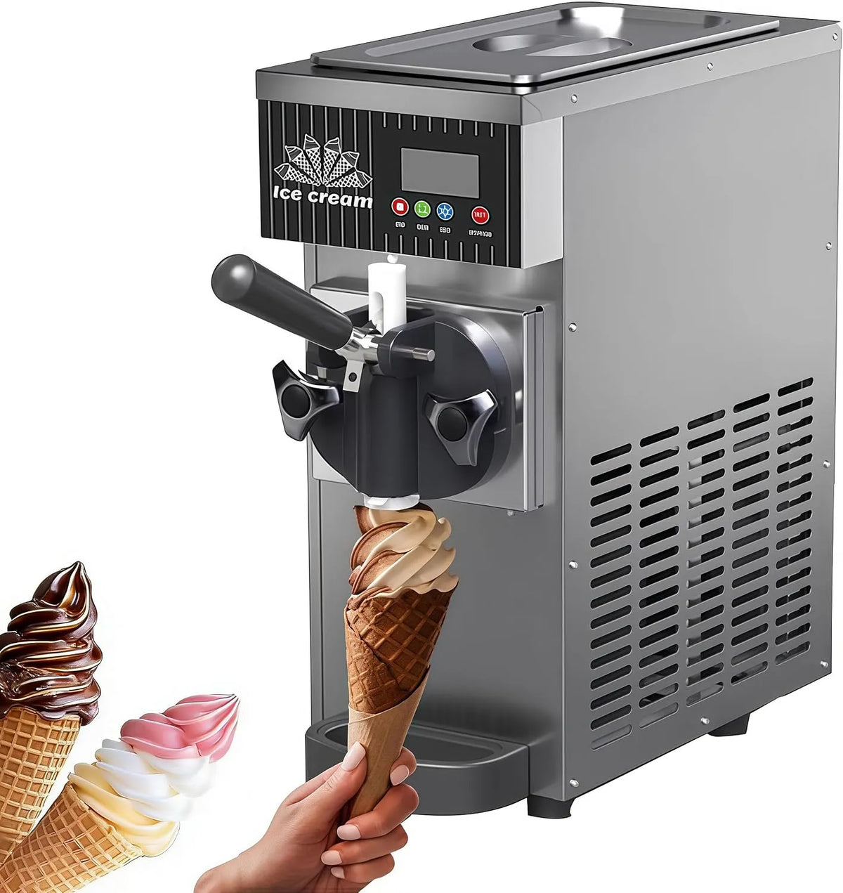Italienne Comptoir Machine Glace, puissance 450 W, Pour Yaourt Café Snack-Bar silver, Panneau Led, Pré-Refroidissement, Rendement De 7,5 L/H