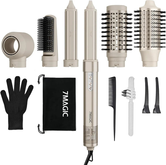 Styler 6 en 1, Sèche Cheveux Ionique modèle 7MAGIC Air, Boucleur a Cheveux Automatique, Brosse Lissante, avec Sac De Voyage, Brosse Soufflante