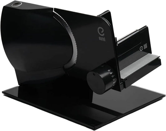 Trancheuse RS92 EUREL, Moteur CC EcoDrive 80 W, Épaisseur Réglable 0–15 mm, Électrique Noire, à Jambon, Pain et Charcuterie, Lame Inox