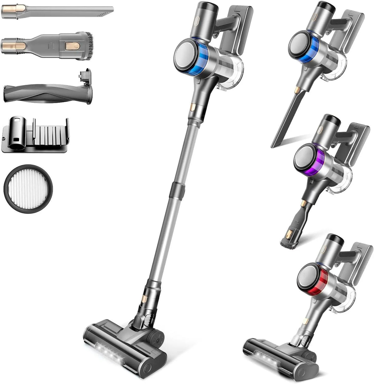 Aspirateur balai 55Min, Autonomie, puissance 400W 45KPa Aspirateur sans Fil Puissant, Batterie Amovible, Brosse Anti-emmêlement