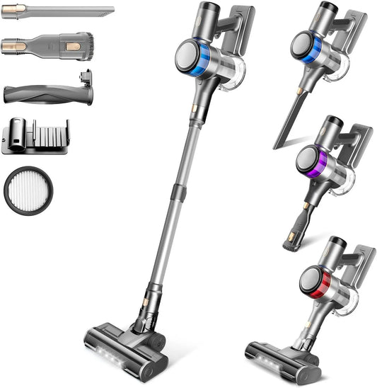 Aspirateur balai 55Min, Autonomie, puissance 400W 45KPa Aspirateur sans Fil Puissant, Batterie Amovible, Brosse Anti-emmêlement