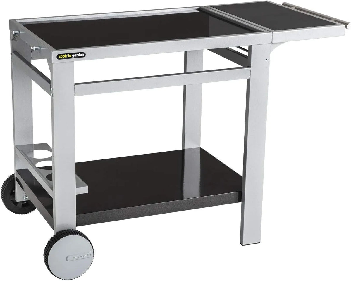 Barbecue, Meuble Extérieur Idéal Jardin ou Terrasse, Desserte Media L, finition noire, Chariot avec Plan de Travail Mobile et Roues Renforcées