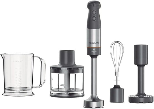 Kenwood mixeur HBM60.307GY, puissance 1000 W, passe au lave-vaisselle, hachoir 500 ml, fouet en métal et purée en plastique sans BPA, finition grise