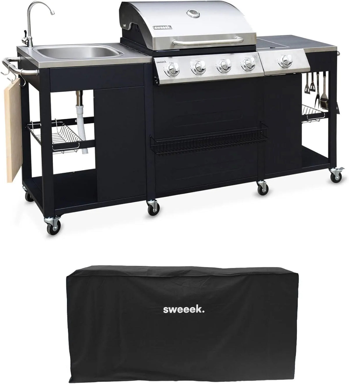 Barbecue sweeek, au gaz D'Artagnan cuisine extérieure 5 brûleurs évier avec housse
