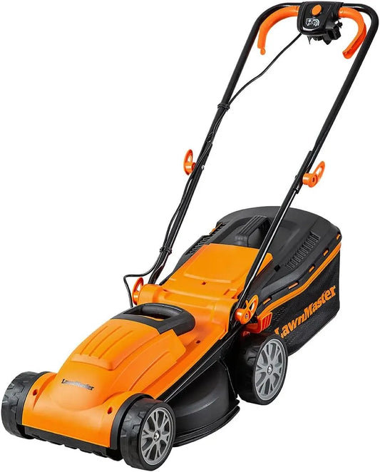 Tondeuse MEB1434M 20-70mm LawnMaster, et tracteurs 1400W 34cm, 6 Hauteurs Réglable, capacité 32L Bac de Ramassage 2 Ans de