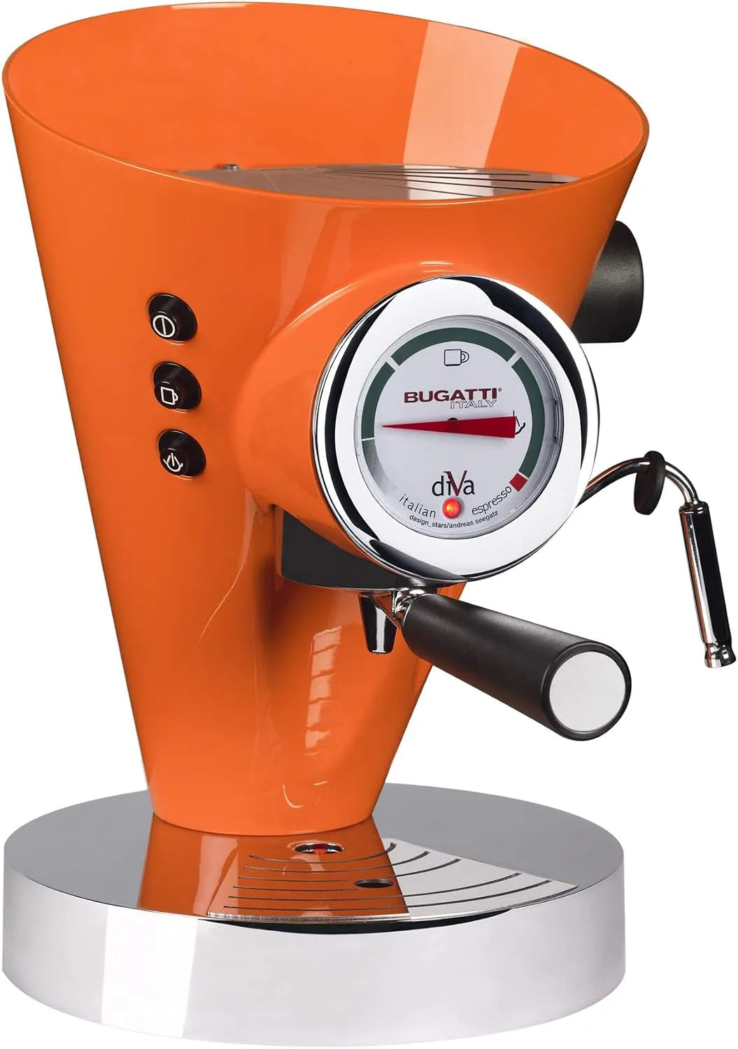 Machine à café BUGATTI, Diva, puissance 950 W, Fonction vapeur non-stop, expresso et cappuccino, Orange, 15 bar, Capacité: 0,8 l, Design élégant