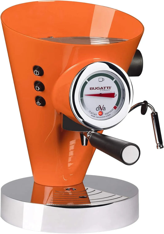 Machine à café BUGATTI, Diva, puissance 950 W, Fonction vapeur non-stop, expresso et cappuccino, Orange, 15 bar, Capacité: 0,8 l, Design élégant