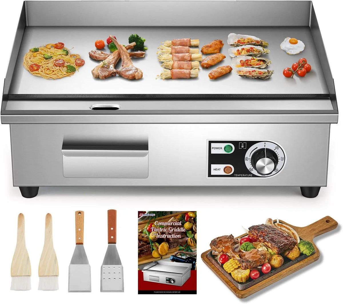 Électrique Professionnelle 22' Moongiantgo Plancha, puissance 3000w, 0-300°c, Teppanyaki Antiadhésif Pour Restaurants, Cuisines