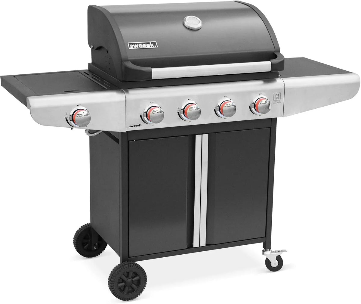 Barbecue Alice's Garden, Cuisine extérieure 5 brûleurs dont 1 feu latéral, au gaz, avec tablettes et thermomètre. rangement. roues