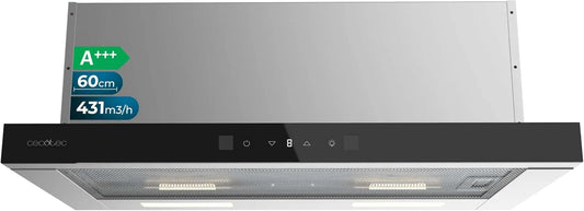 Cecotec hotte aspirante 604400, 60cm Télescopique Bolero Flux TLT Glass Black A+++. Aspiration 431,2m³, 2m³/h, Moteur DC, Basse Consommation