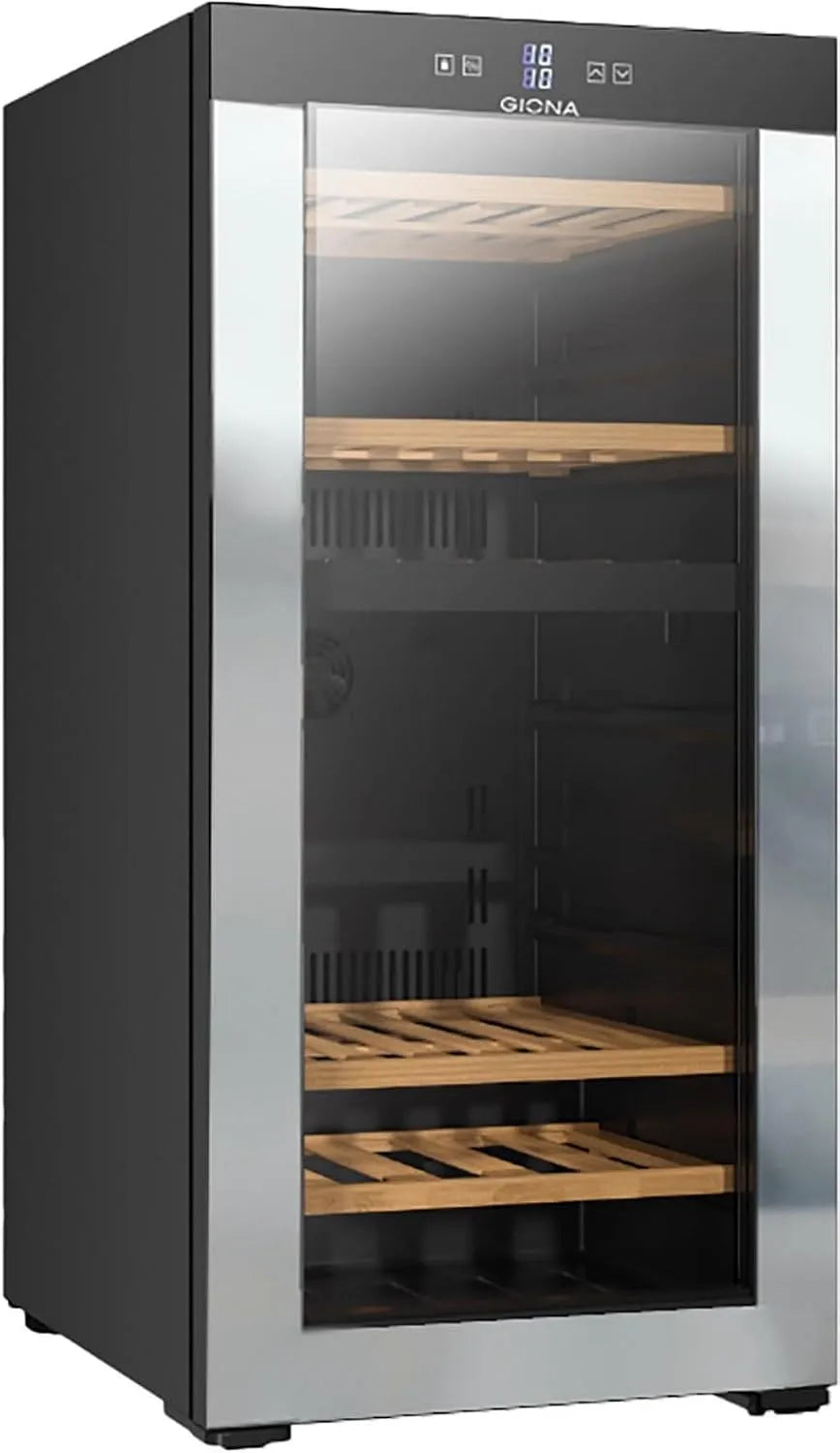 Cave à vin CVG66CF GIONA, 2 températures, 4 clayettes bois, 66 bouteilles, double zone, froid ventilé, classe énergétique G