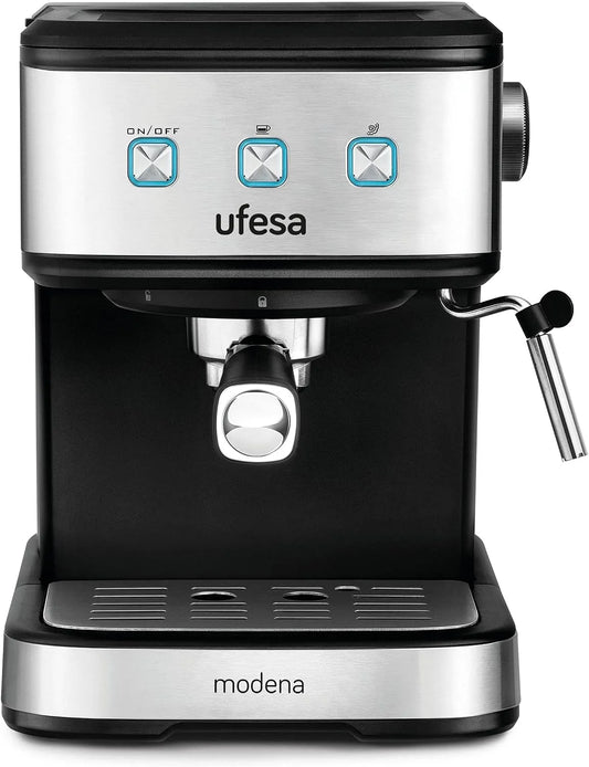 Machine à café CE7242 Ufesa Modena, 20 Bars, puissance 850W, Buse Vapeur, Inox, 2 Modes: Café Moulu ou à Dose Unique, Réservoir d'1.5L