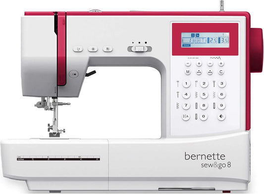 Machine à coudre GO8 Bernette Sew, ordinateur avec 197 programmes de couture, bras libre, écran multifonction, patchwork, matelassage, White