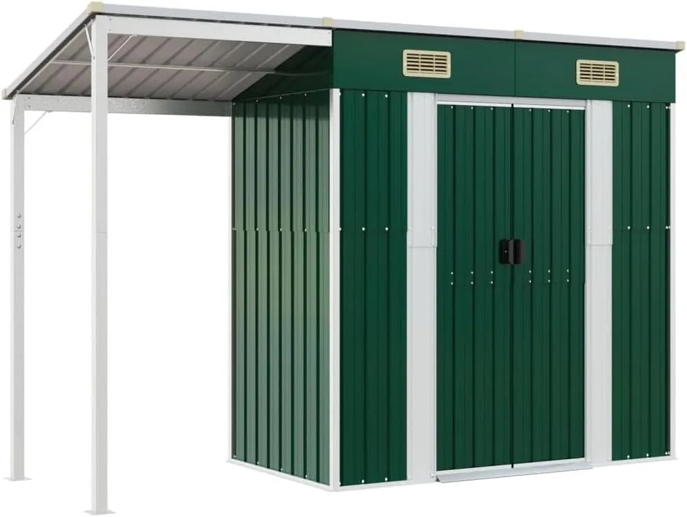 Abri de jardin, avec Toit prolongé 277 x 110,5 x 181 cm Acier Vert 02_0022221