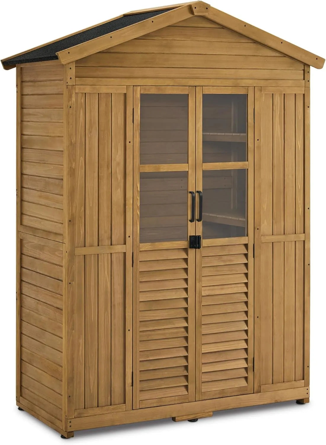 Armoire de jardin, Armoire à Outils en Bois Outdoor étanche praticable, pour l'extérieur Balcon terrasse, dimensions 74x143x200 cm, Nature