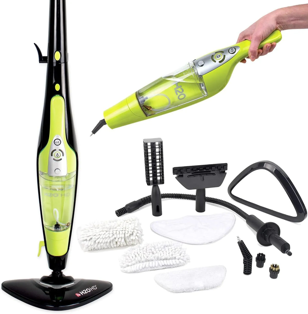 Balai Vapeur 2-en-1 & Nettoyeur à Main modèle H2O HD, puissance 1500W, Filtre à Eau, Tapis & Tissus, Réservoir 450ml