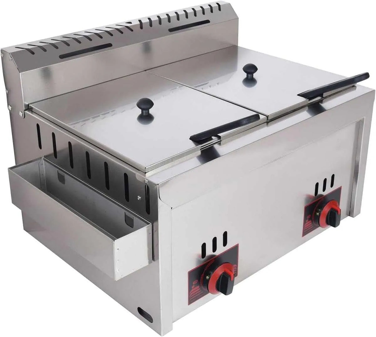 Gaz commerciale réservoir d'assaisonnement en acier inoxydable Friteuse à, Professionnelle 10L x 2, cuisson efficace, Comprend 2 paniers frites